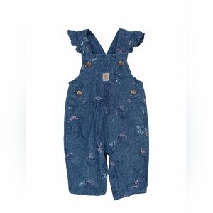 Carhartt Baby Denim Floral Overalls 6M Ruffle Strap Snap Romper
